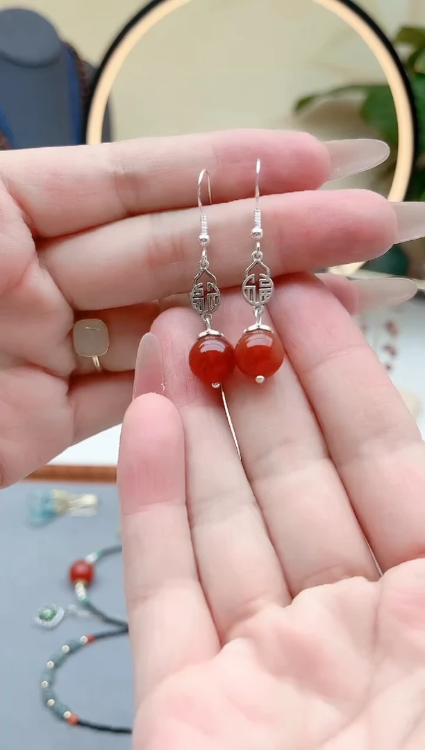 玛瑙/玉髓耳饰银S925镶嵌350