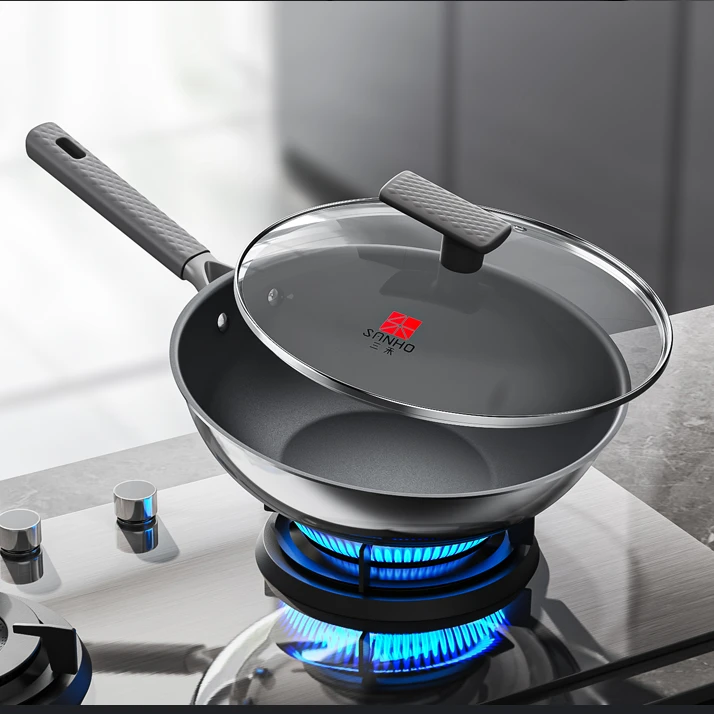 SANHO/三禾三禾0涂层炒锅s14无涂层不粘锅不锈钢炒菜锅