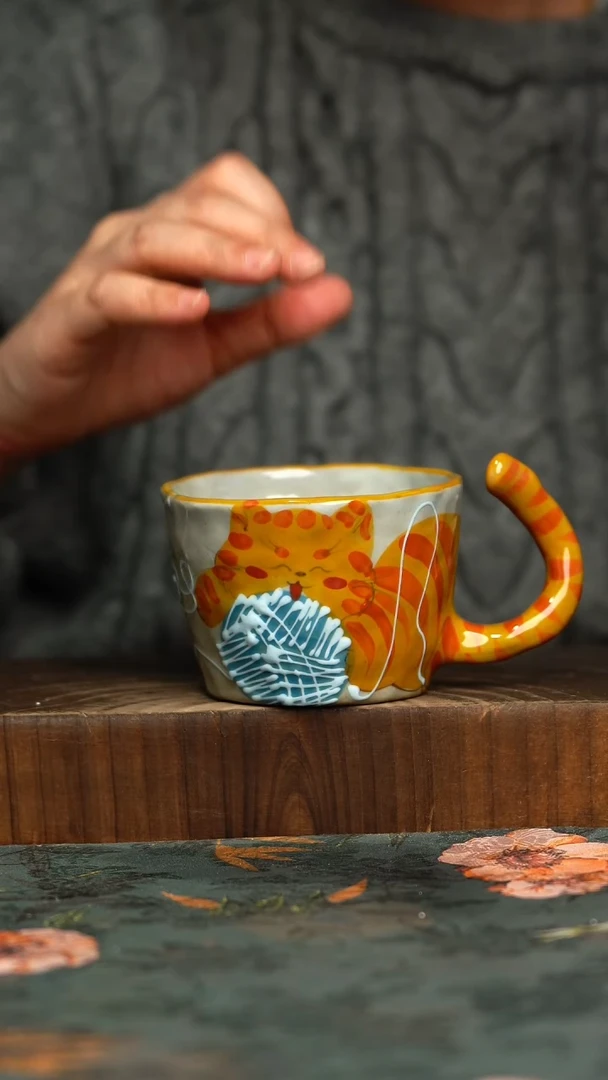 杯釉下彩手工手绘同款陶器