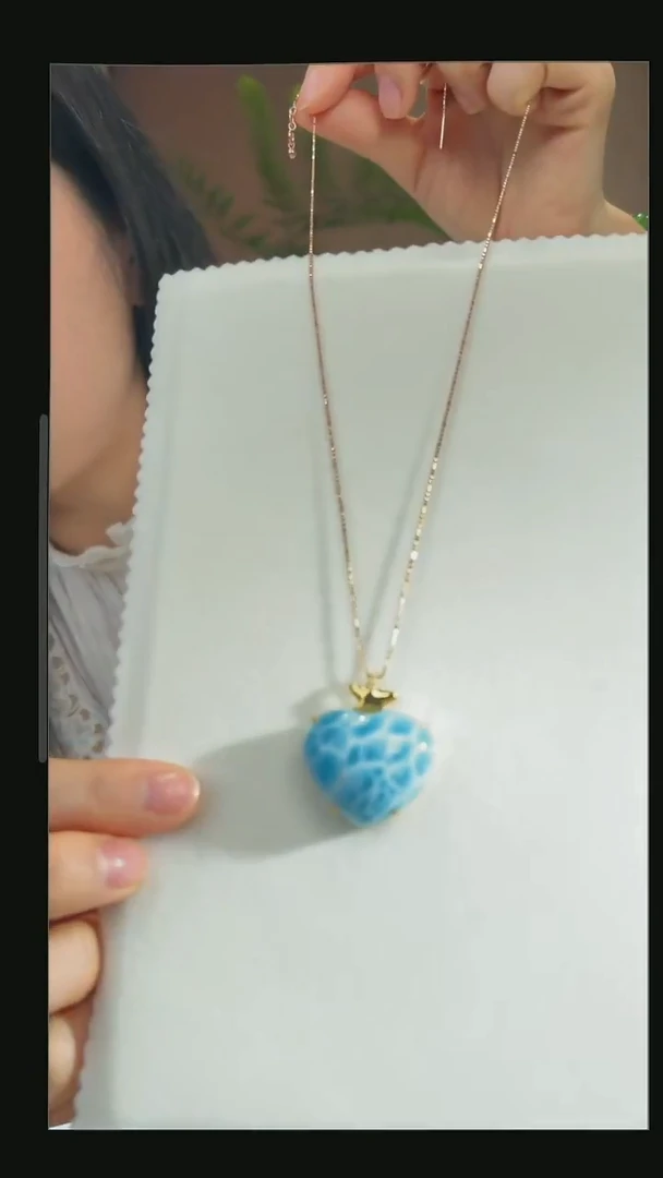 针钠钙石（海纹石）18K金镶嵌吊坠(不含链)亦*海纹石吊坠赠银链
