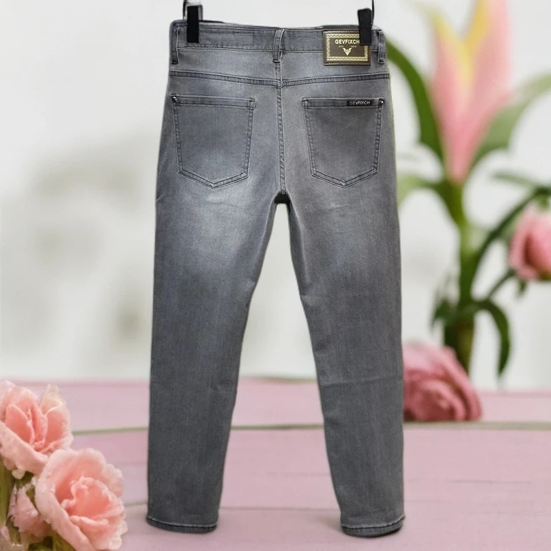 娜罗普西休闲九分裤子夏季薄款尼纳灰弹力修身小脚牛仔裤男士长裤