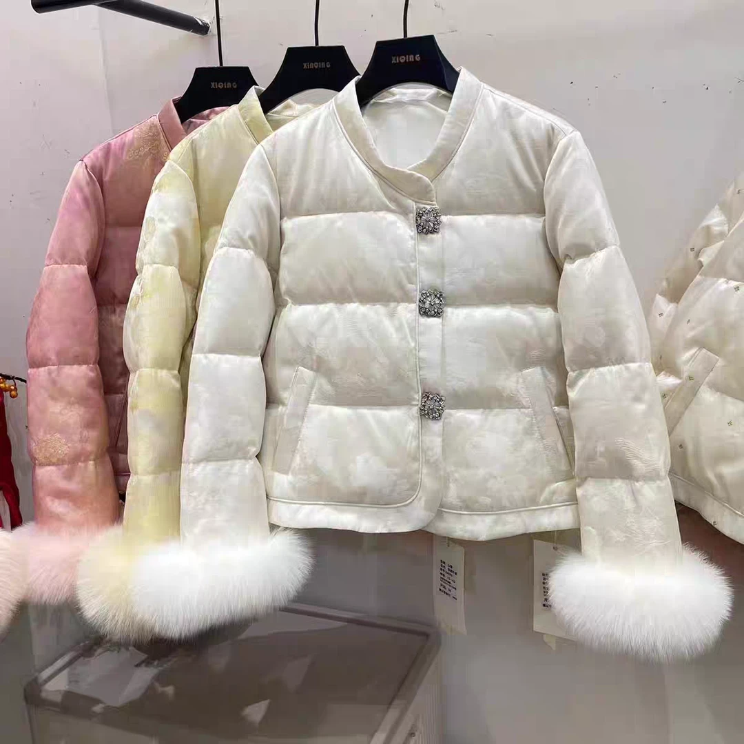 【画扇】设计感高级气质女新中式国风钻扣提花棉服外套
