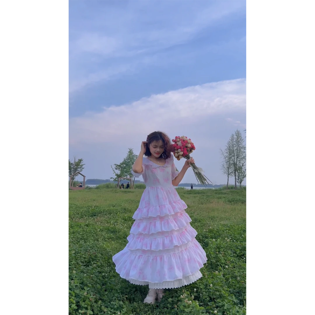 《米粒》63378森系小清新娃娃领百搭休闲减龄连衣裙