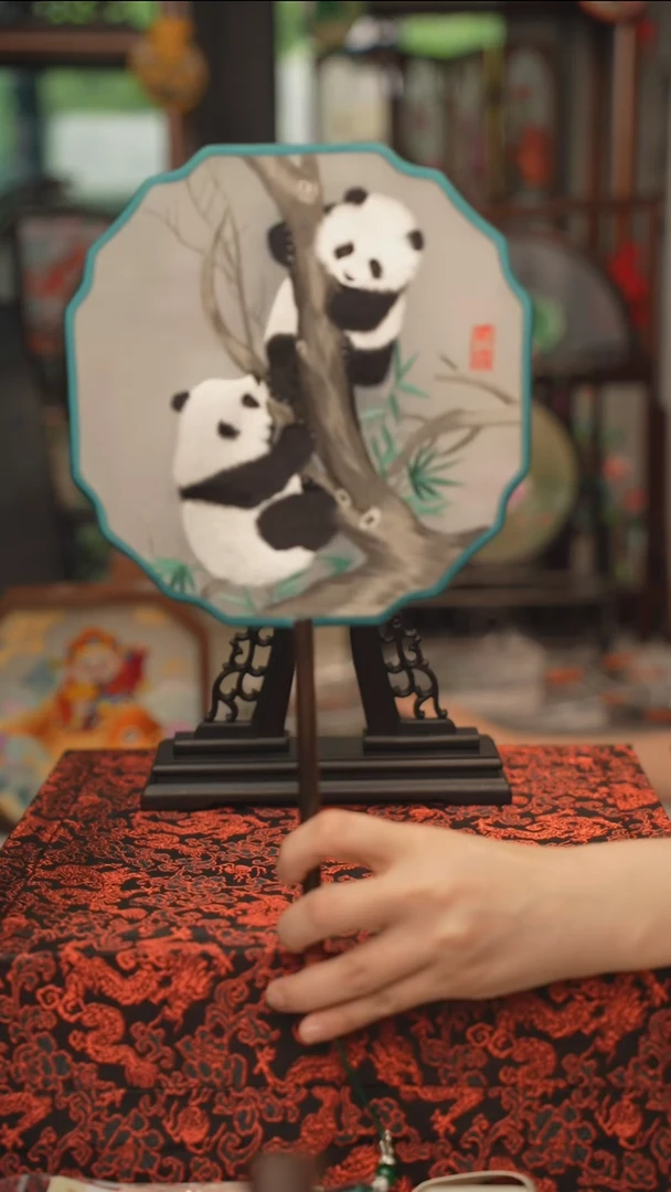 扇子团扇 绣花双面非遗