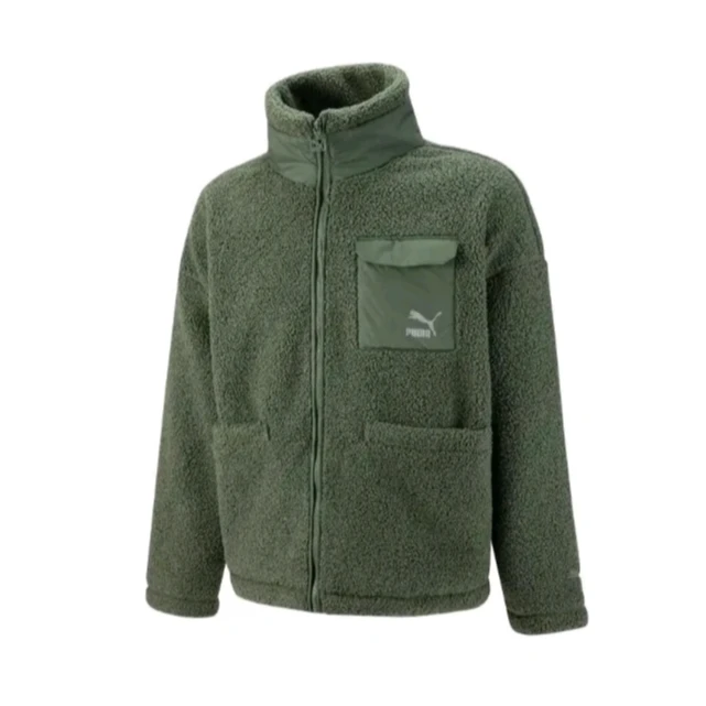 Puma FW22胸前徽标刺绣仿羊羔绒夹克外套男女同款绿色53957064