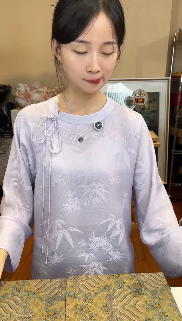 刺绣果*罗衣紫色桑蚕丝上衣