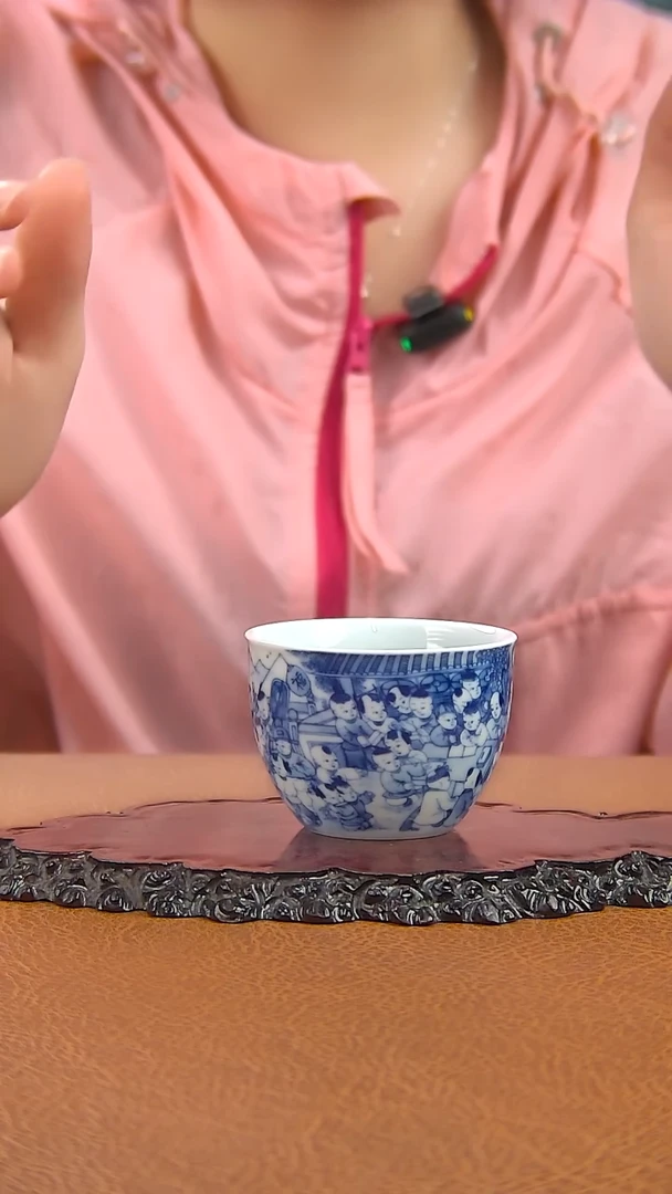 景德镇手工青花百子图小缸杯