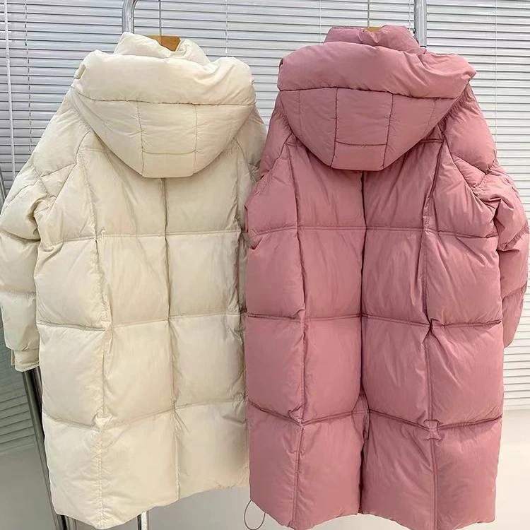 中长款连帽女款爆款M扣热卖白鸭绒羽绒服保暖连帽外套