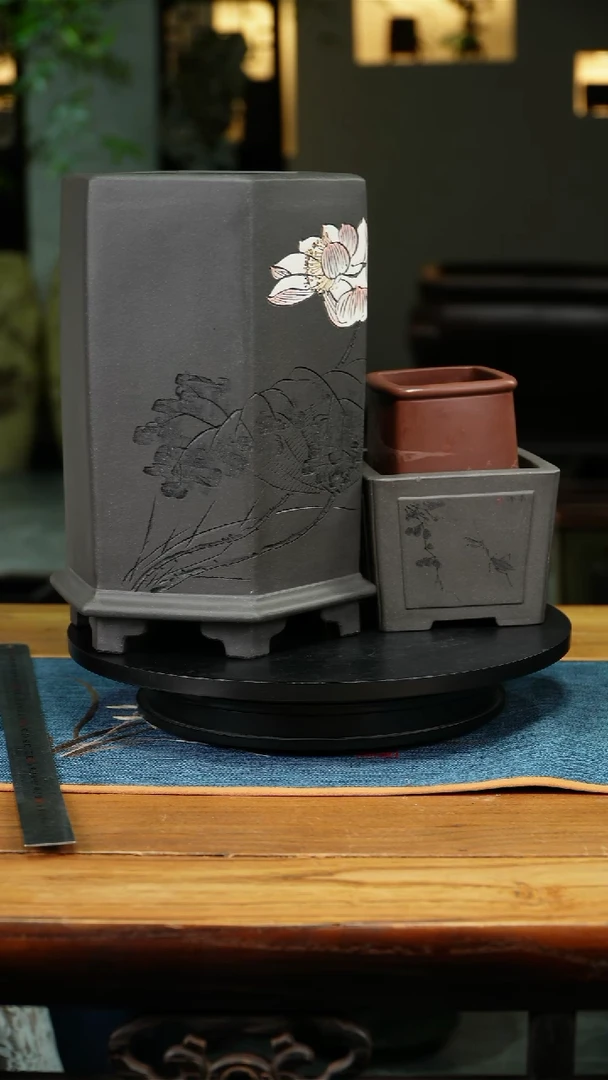 紫砂花盆跳****界小微六方盆