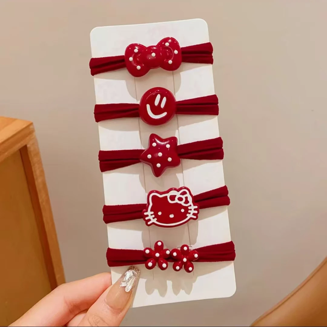 A-6191   rw 混色发5个红色笑脸粉猫花花儿童秋冬百搭面膜圈 发圈