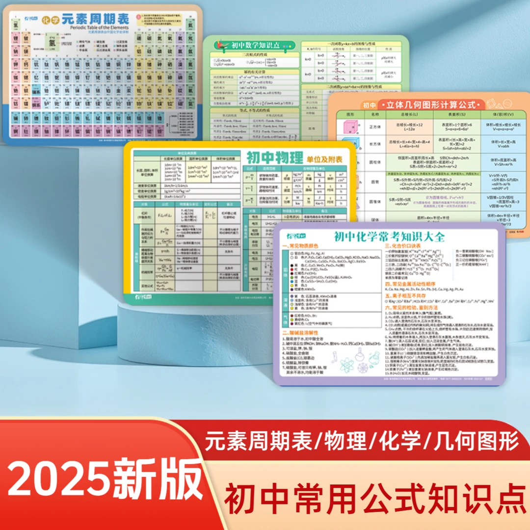 初中化学元素周期表实物卡片知识点挂图数学物理公式方程式大全