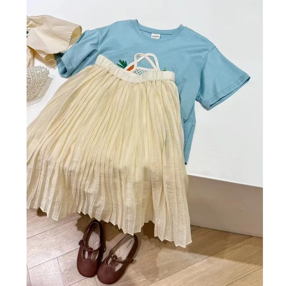 【豪宝贝】2025春夏款多褶杏色百搭半裙1073