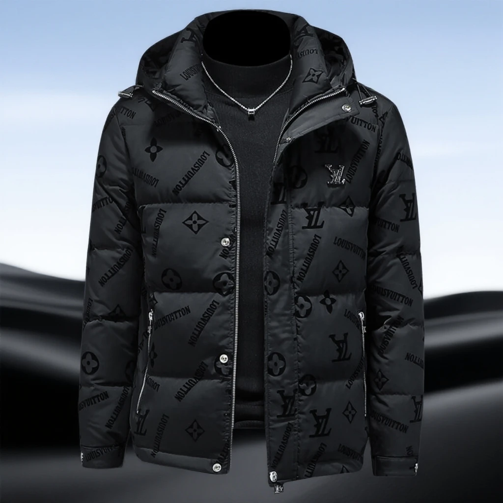 巴赛娜缇时尚休闲男士潮流个性冬季新款植绒羽绒服男连帽外套潮牌