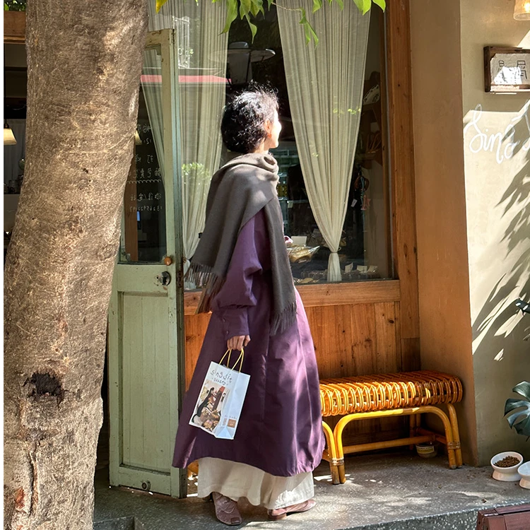 七月伊萨尔 Vintage复刻古着外套 紫色oversize宽松风衣