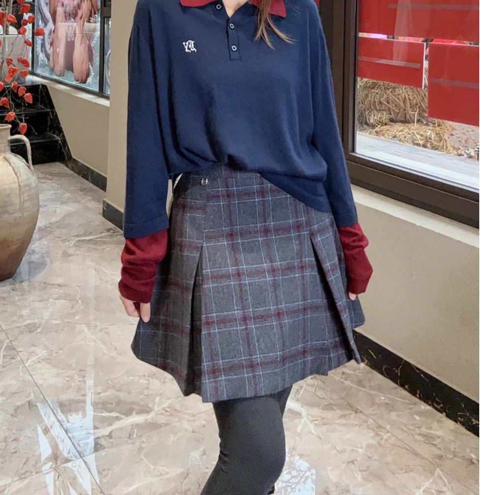 fizzfly 设计师品牌  毛呢 格子半身裙