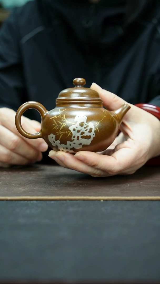 杯景德镇紫金釉竹石图容天壶