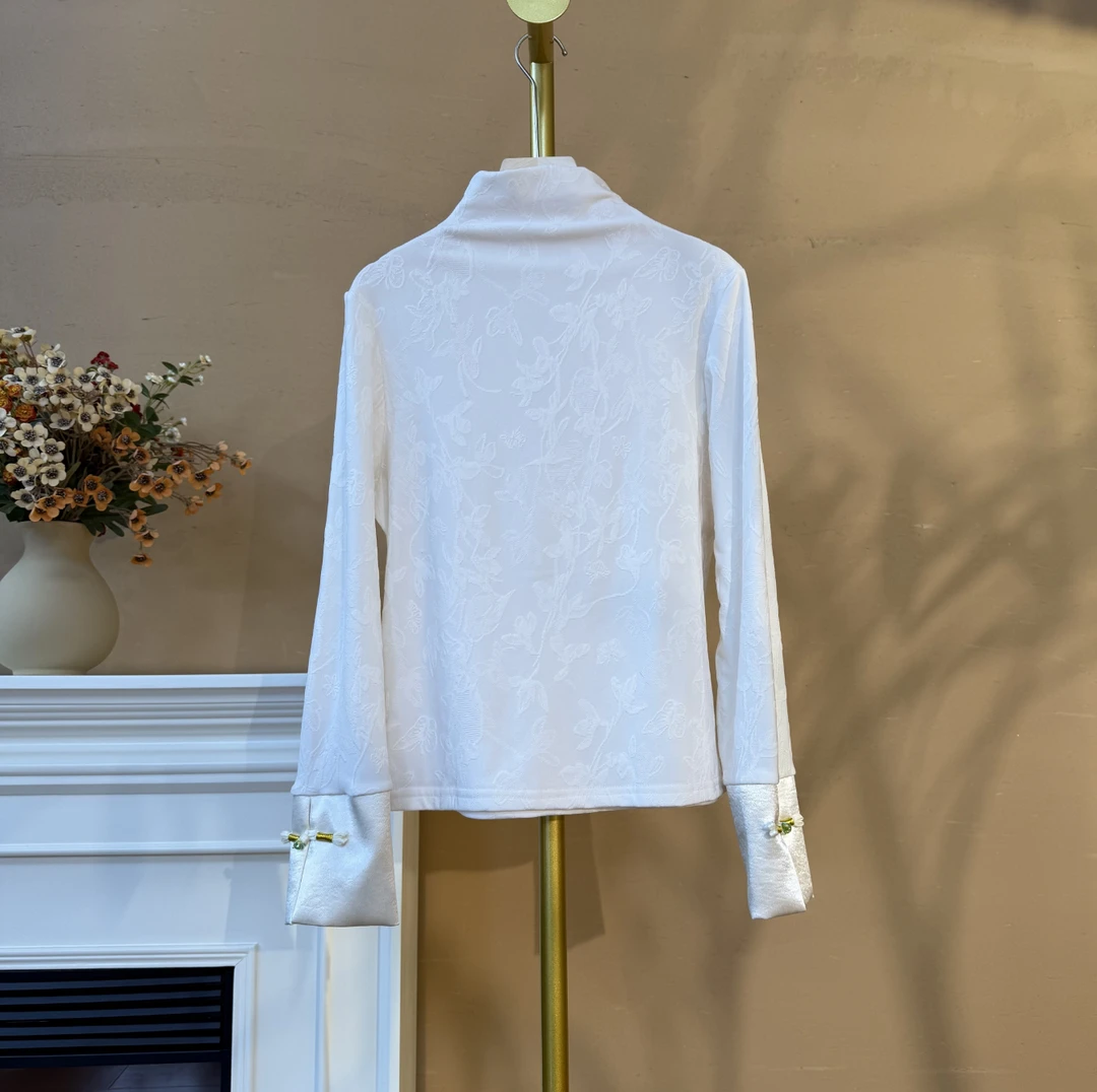 [慕山]Q221冬季新款休闲国风百搭内搭加绒加厚长袖加绒复古打底衫