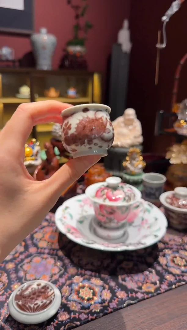 釉里红鳜鱼炉式杯纯手绘景秀联名