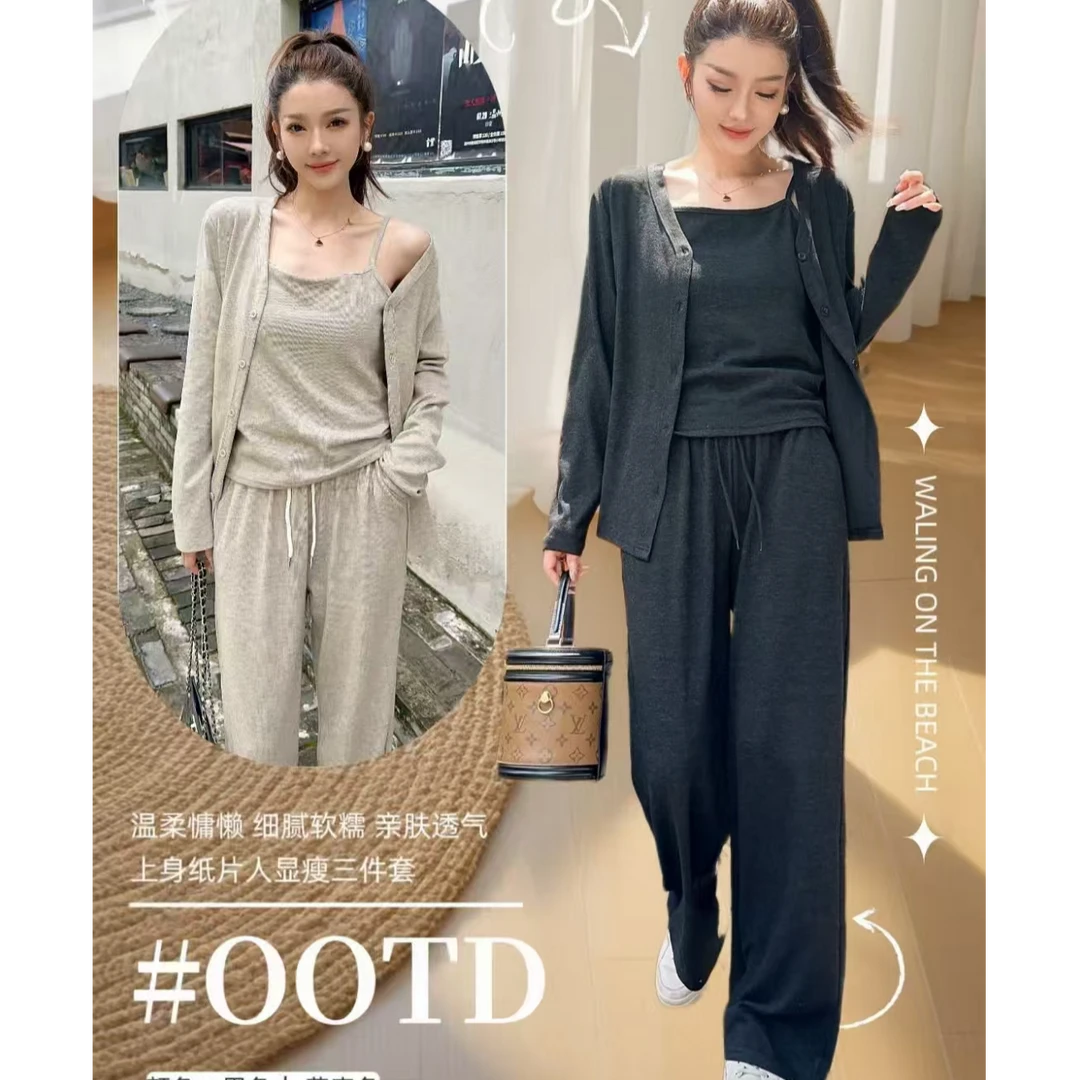 早春新款休闲无忧三件套装女士显瘦气质百塔时尚洋气休闲运动套装