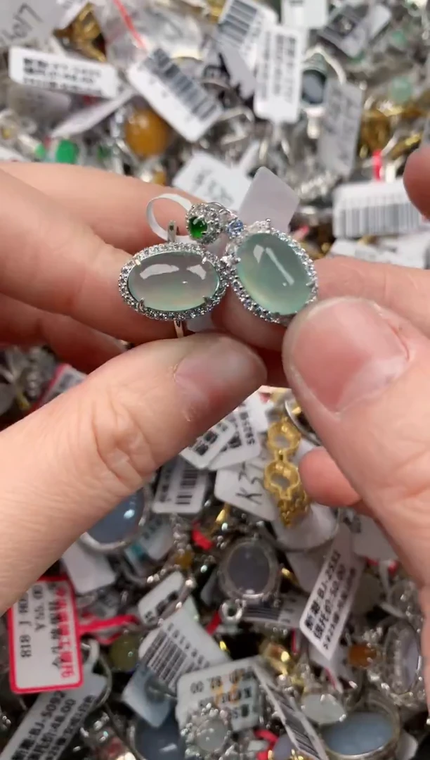 银S925镶嵌戒指翡翠16-16-16      6