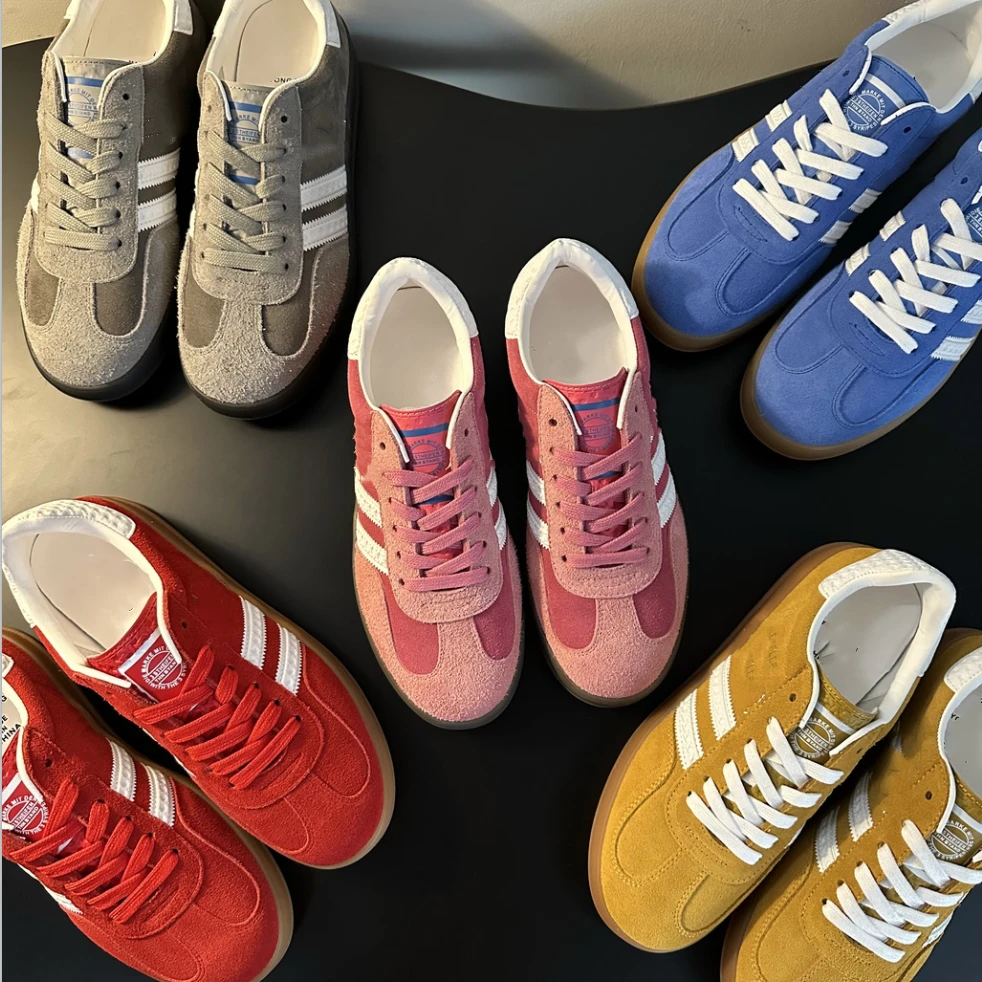 2025春季新品复古拼色德训鞋女平底运动鞋真皮休闲单鞋百搭时尚潮