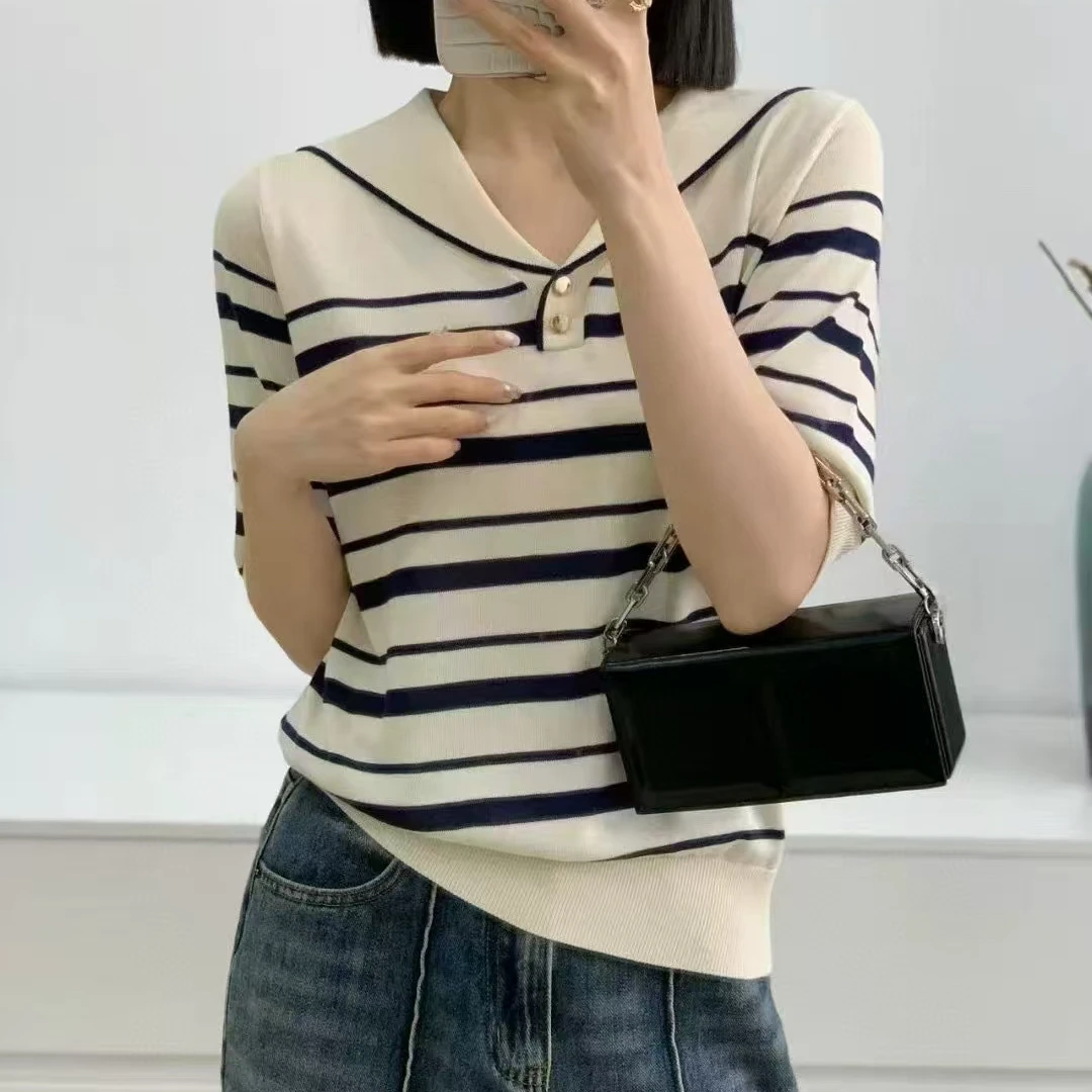 118#新款条纹夏季薄款短袖针织衫484