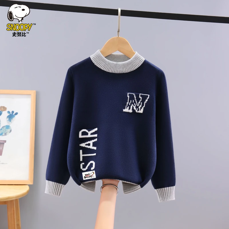史努比男童毛衣秋冬装2025新款洋气中大童男孩纯棉套头针织打底衫