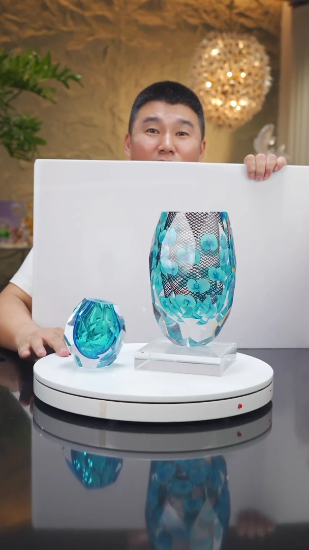 瓷片福利蓝色蝴蝶兰切面摆件带蓝色香薰瓶带底座