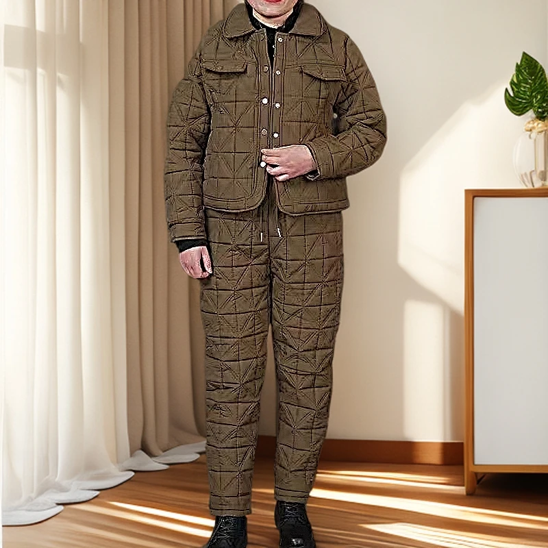 加绒加厚格子棉衣套装女冬季新款洋气显瘦休闲保暖棉服棉裤两件套