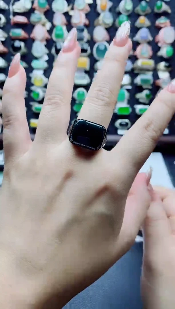 银S925镶嵌戒指翡翠天然翡翠A货男戒