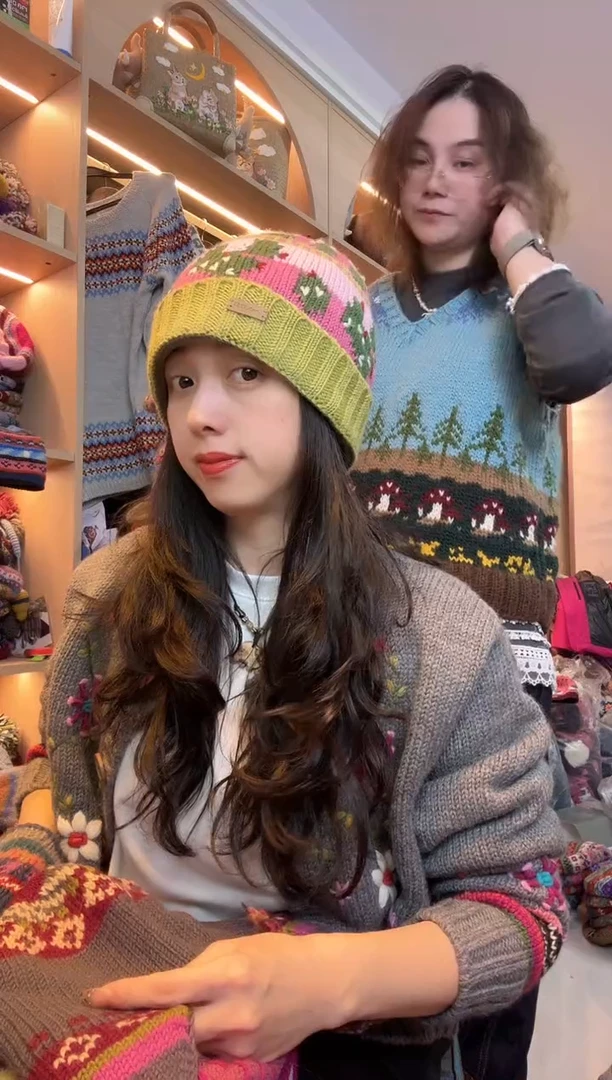 羊毛美利奴粉绿色仙人掌冷帽