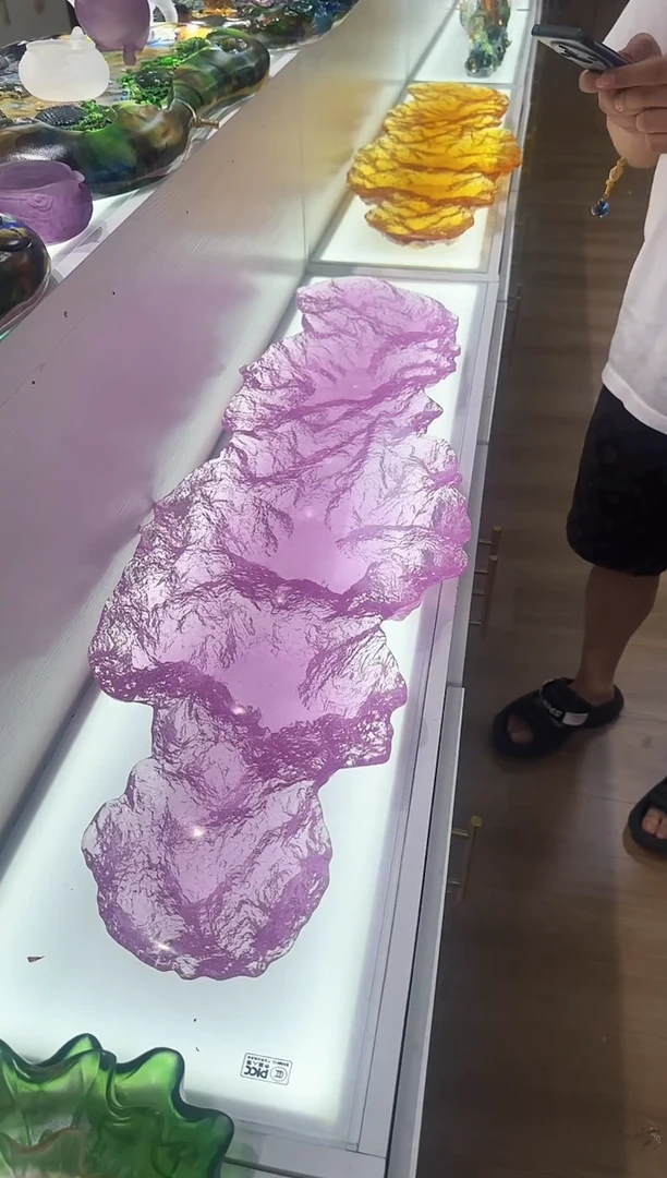 手工艺品琉璃用****1古法琉璃一米大茶盘粉色