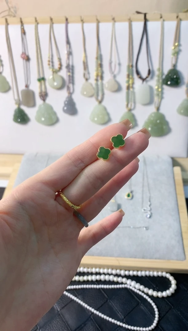 【闪购商品】和田玉耳饰银S925镶嵌耳钉4