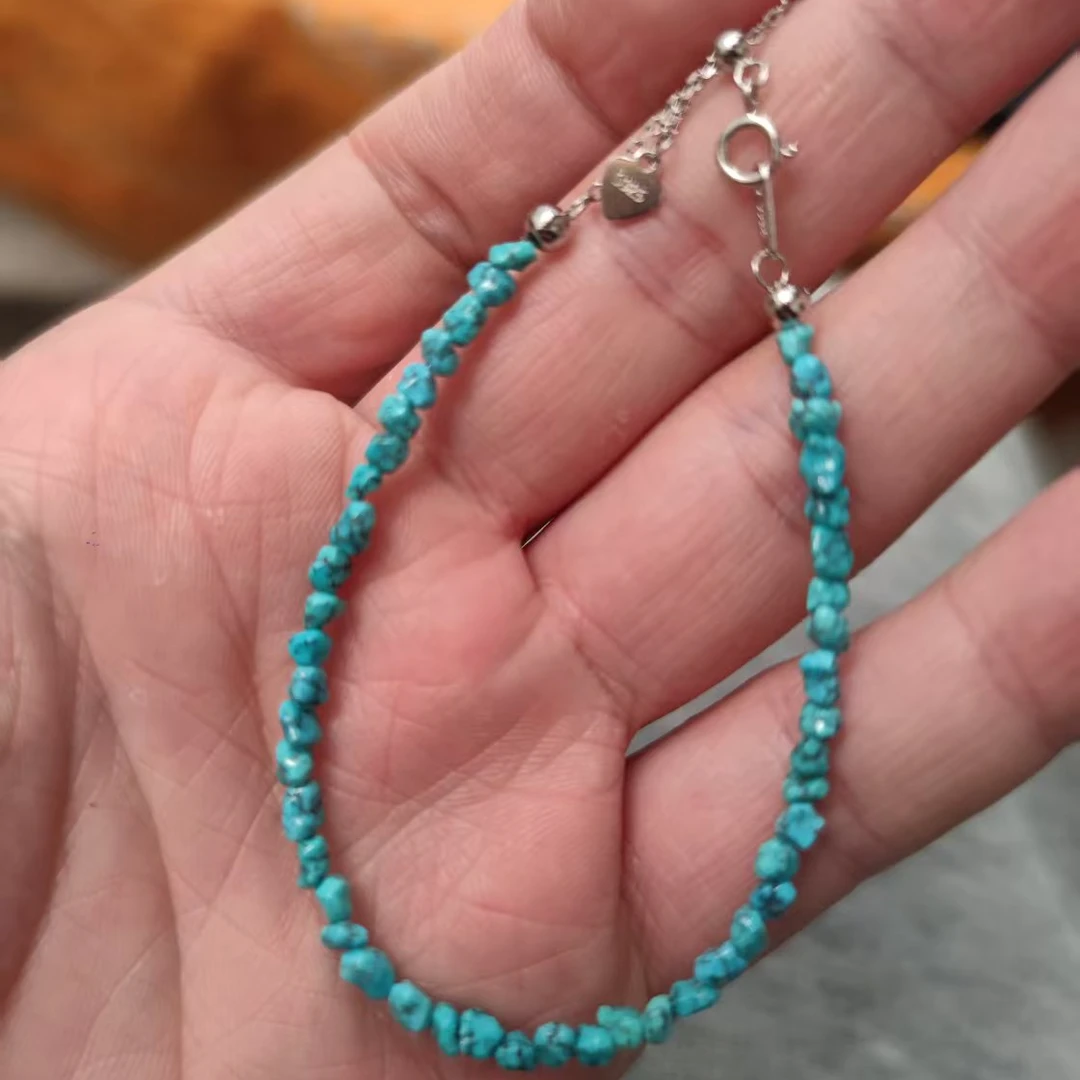 原矿湖北绿松石随型手串S925银扣