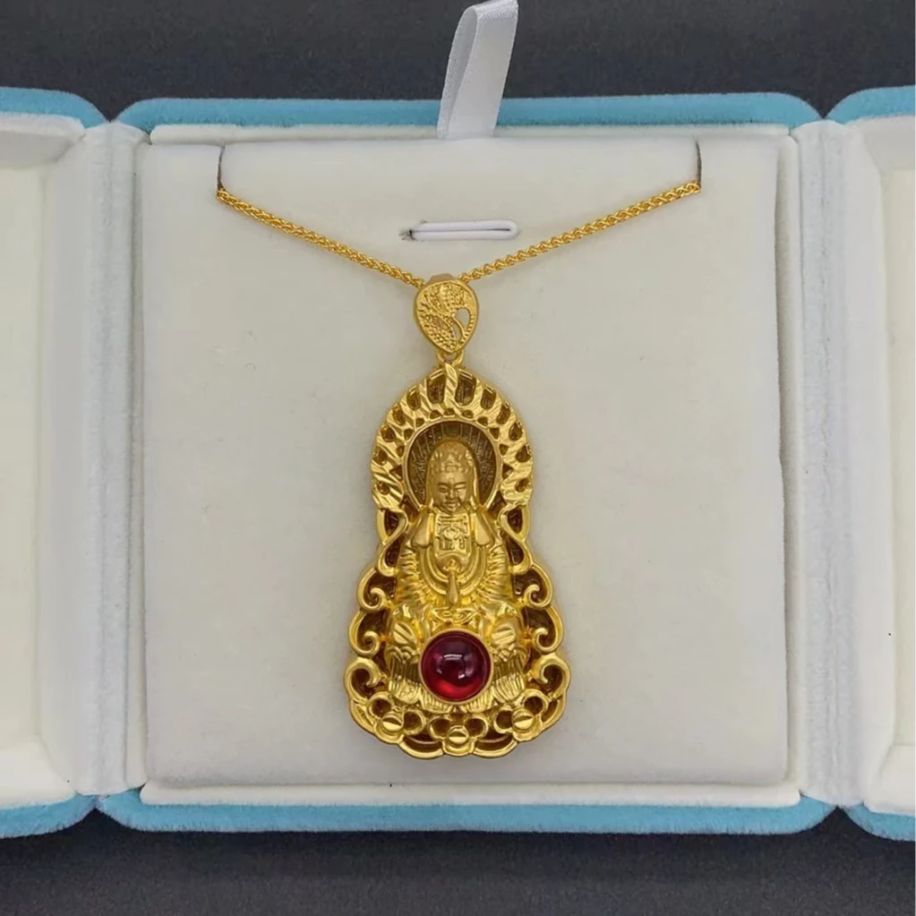 缘福来珠宝 手工镶嵌 百搭款观音吊坠赠链 W252