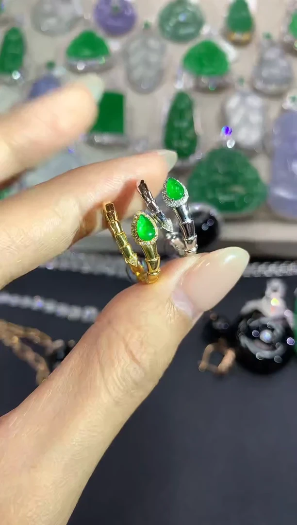 【闪购商品】翡翠戒指18K金镶嵌q45多样性一件发货备注颜色