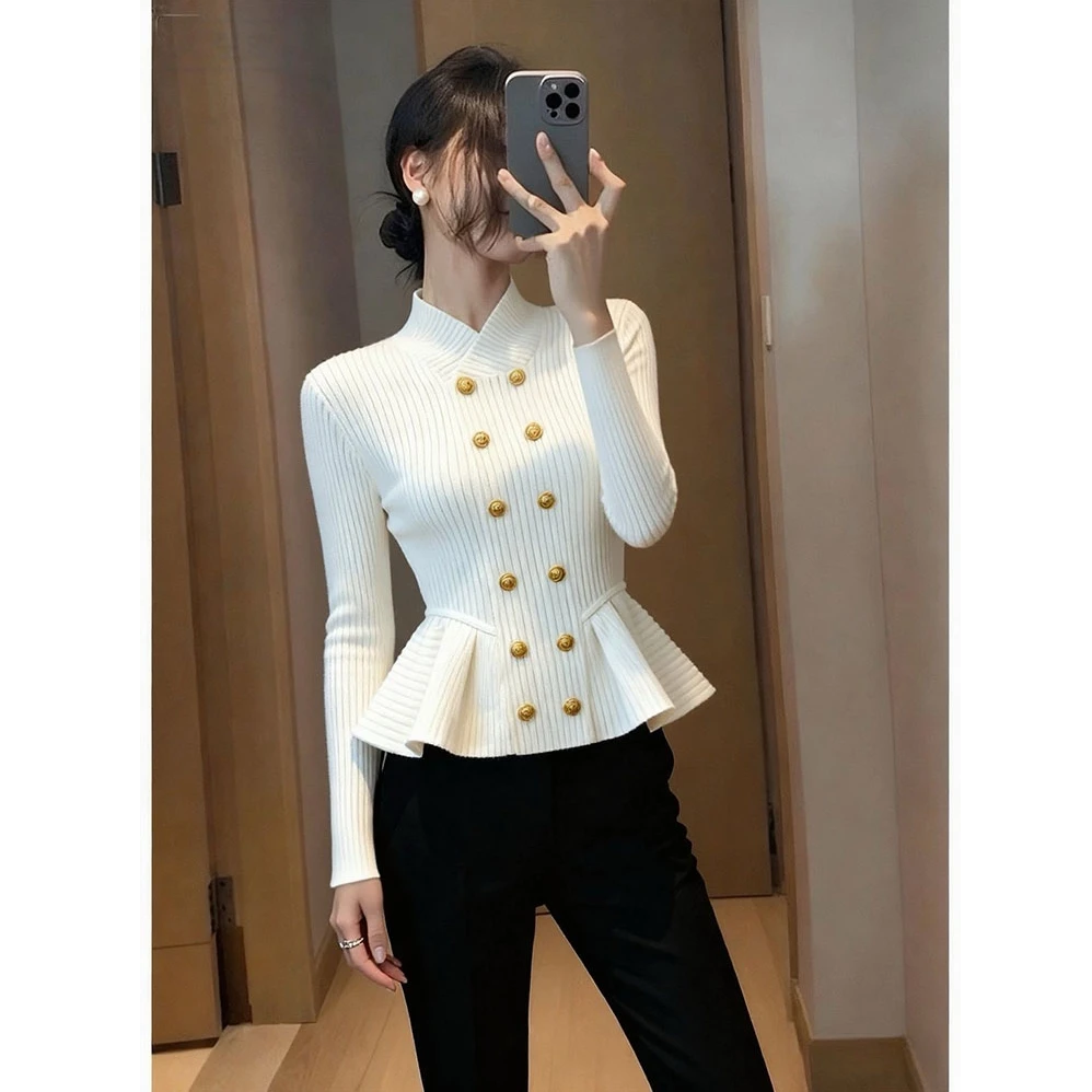 白色针织衫上衣女2025秋巨好看设计感时髦洋气高端收腰小香风毛衣