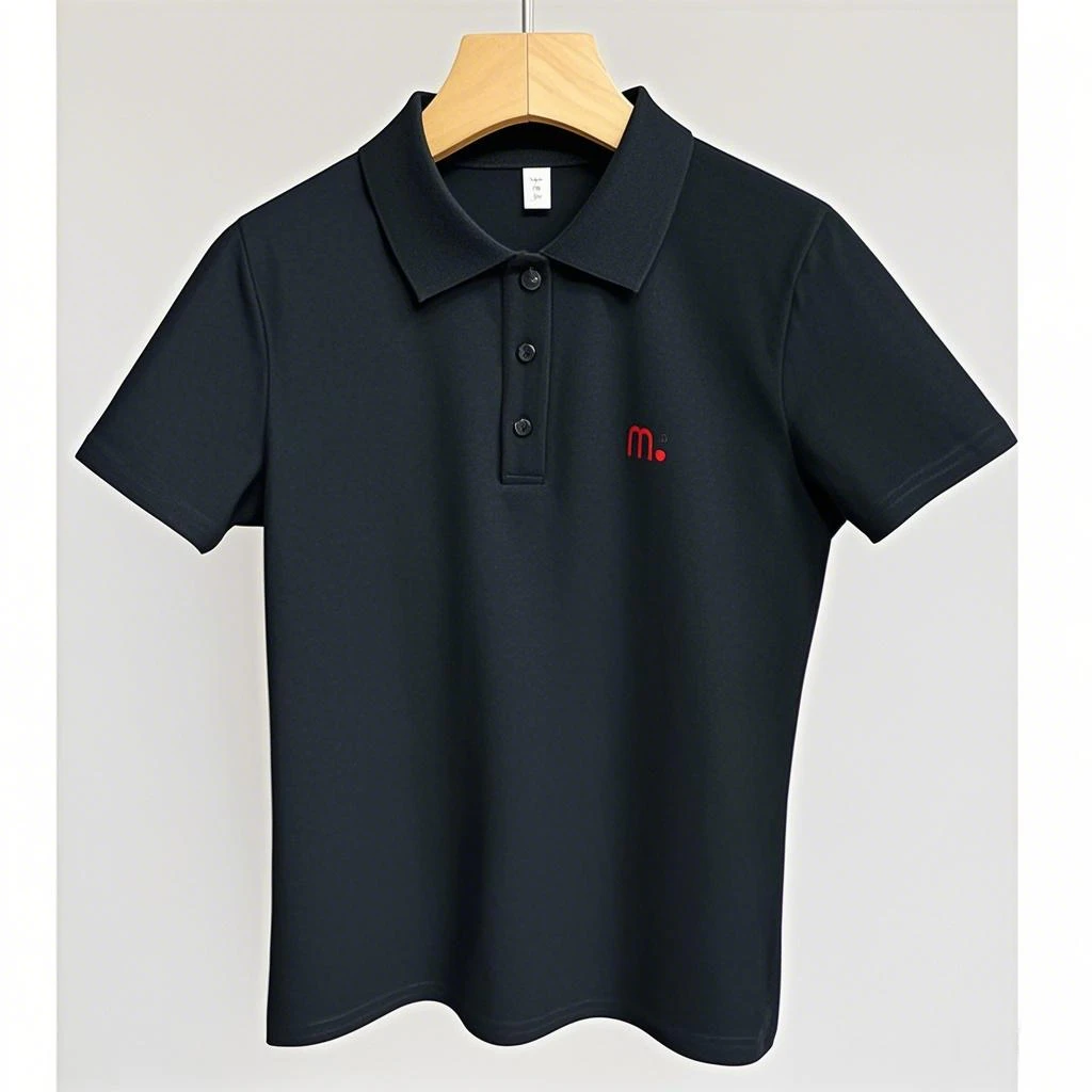 黑色刺绣Polo衫修身显瘦短袖清新减龄棉T柔软亲肤百搭休闲上衣