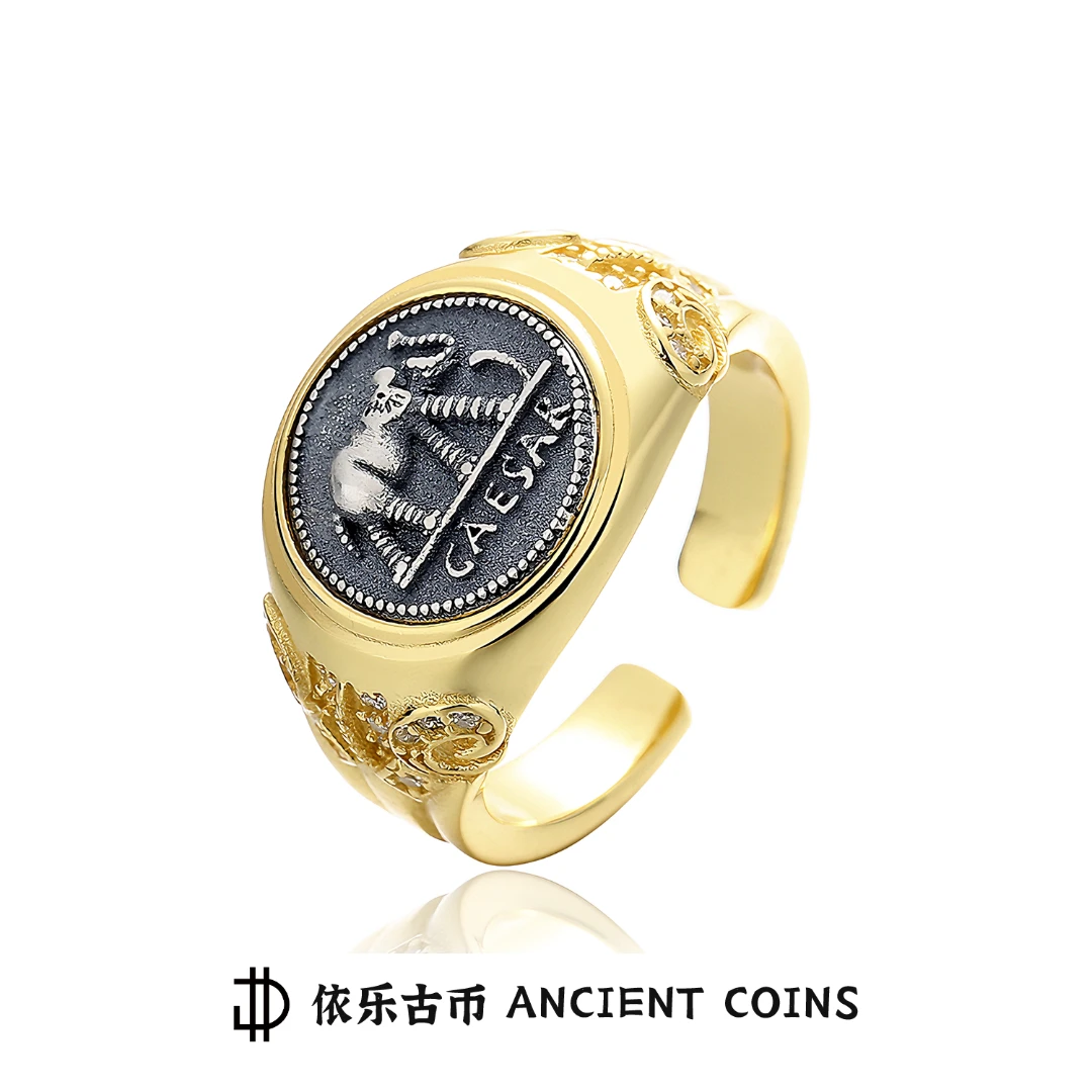 925银戒指 【凯撒大帝大象】开口古币女戒指轻奢中古宫廷风情侣对戒