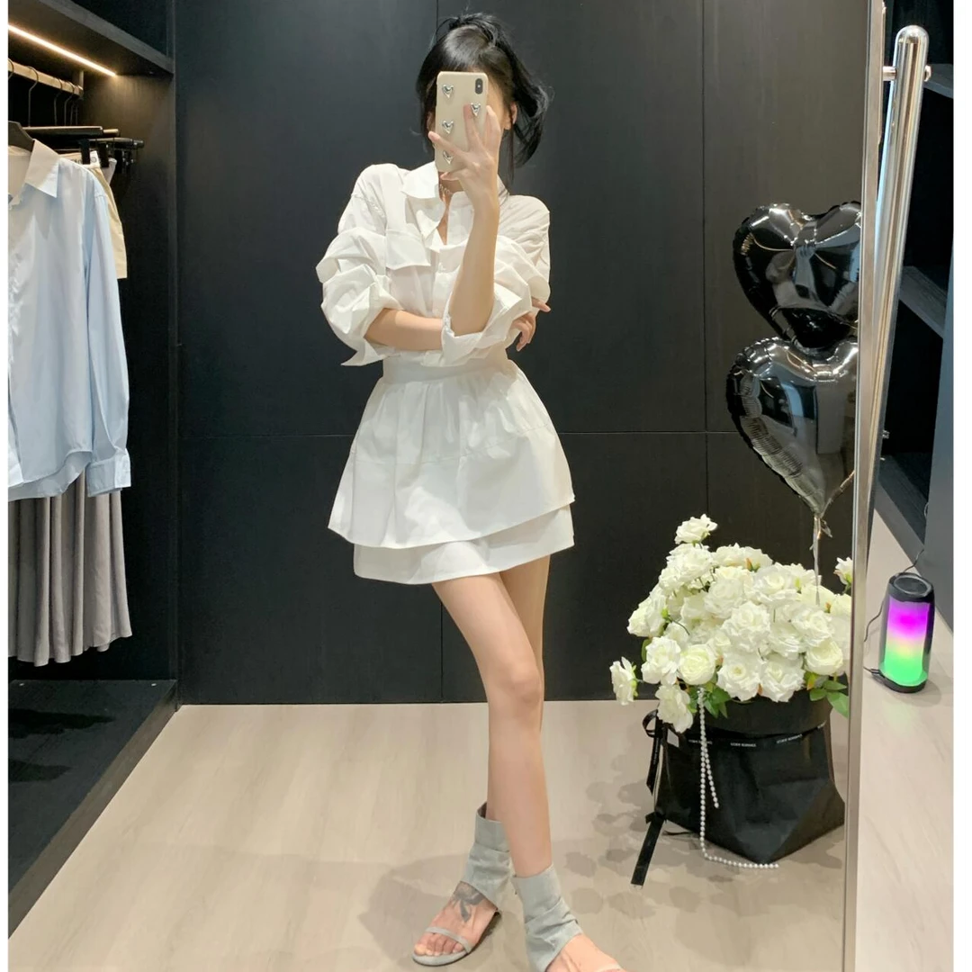 温柔气质长袖衬衫显瘦洋气外穿性感辣妹半身裙秋季时尚套装辣妹女