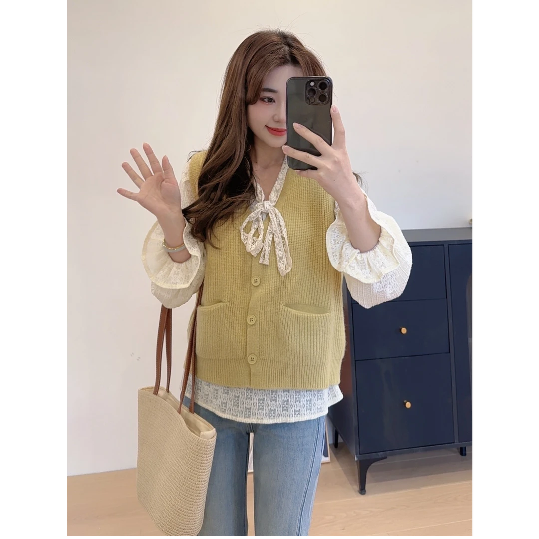 奈奈妮【芝士奶油】衬衫两件套春季减龄百搭时尚8836