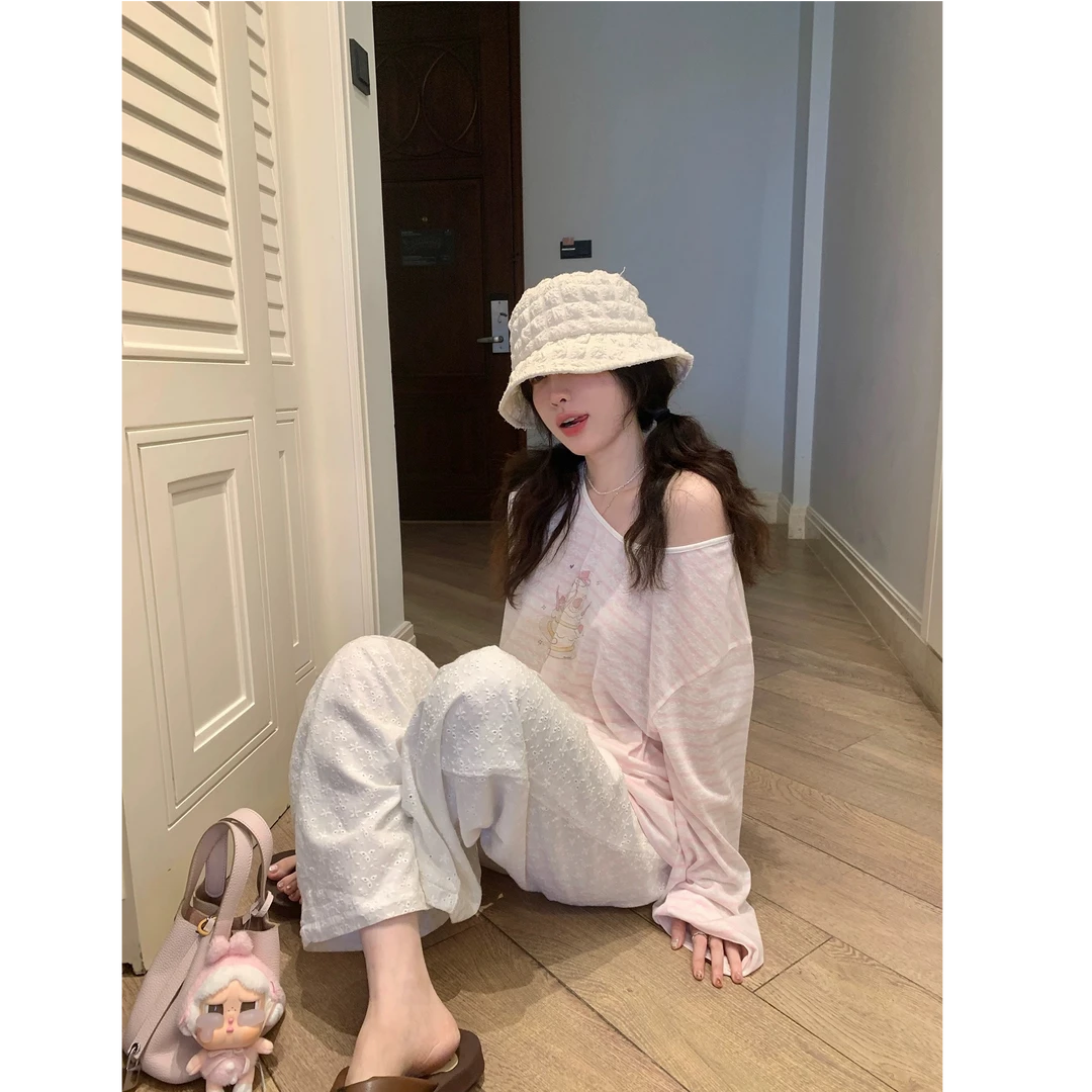 盐盐软酪 夏季多巴胺条纹露背防晒T恤Y3754