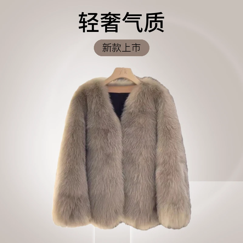 人造皮草 秋冬棉服厚外套中长款新款仿狐狸毛外衣气质毛毛外套女