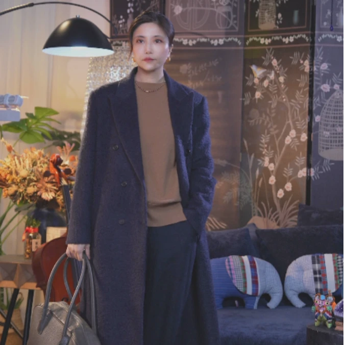 【苏丽蓝尚】高质感加厚羊毛羊驼混纺挺括有型秋冬季中长款呢子大衣