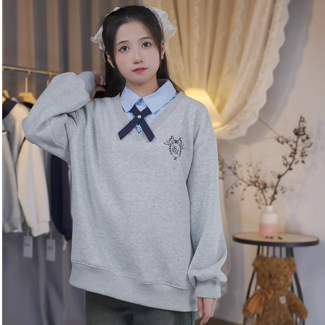 大童INS风假两件学院风卫衣秋冬百搭宽松衣服韩版加绒新款学生