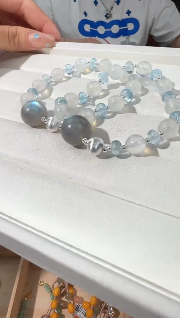 【闪购商品】手链银S925镶嵌长石蓝月托帕灰月发货多样性发其一