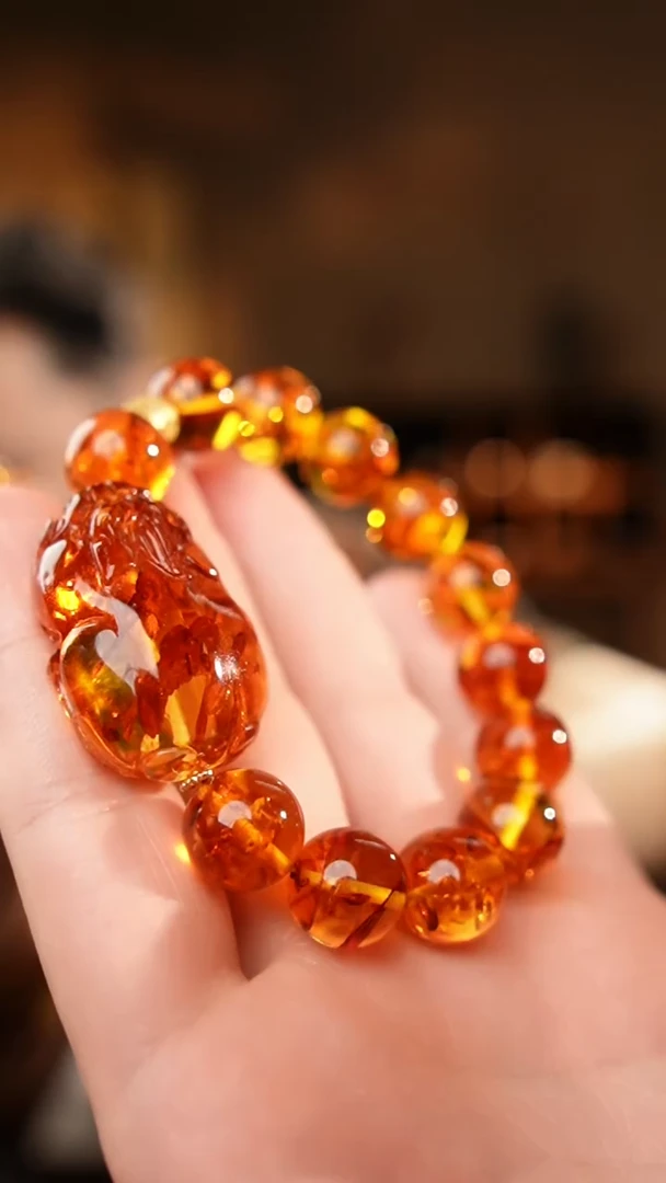 琥珀项链未镶嵌花珀貔貅手串