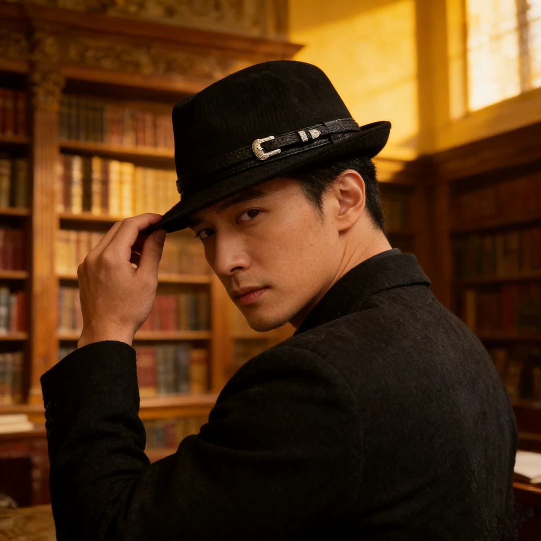 英伦帽子男士羊皮礼帽复古宋锦印花老钱风绅士帽子女2025新爵士帽