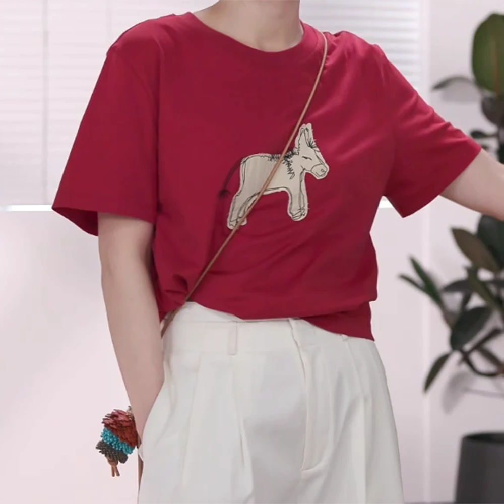 【小毛驴】夏季新款圆领拼贴时尚复古休闲百搭简约T恤宽松显瘦