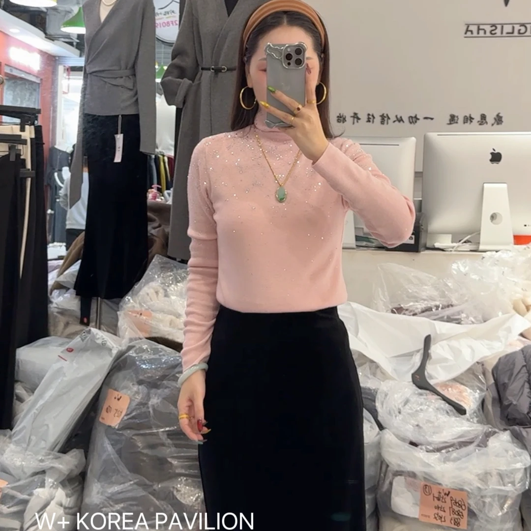 W+冬季新款百搭气质修身高领显瘦设计师款桑蚕丝羊毛打底818-9